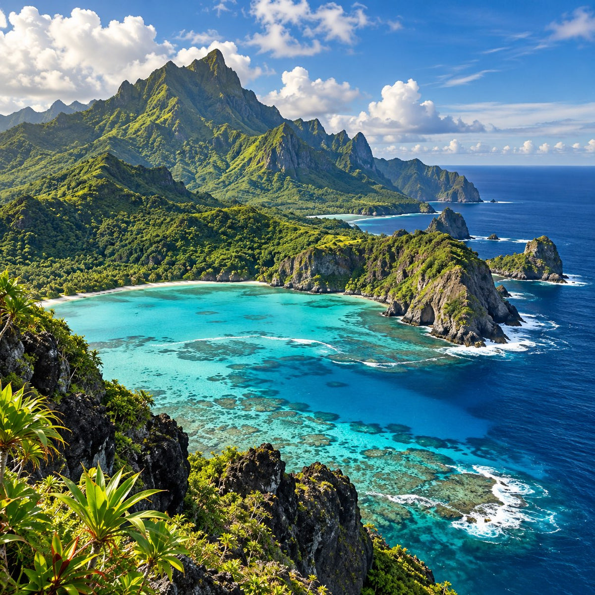 Green island cliffs and turquoise water in Guam.
