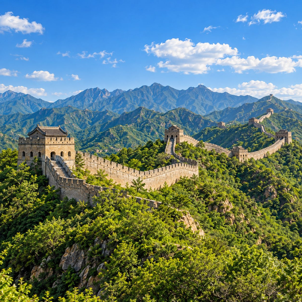 The Great Wall winding through mountain ridges in China