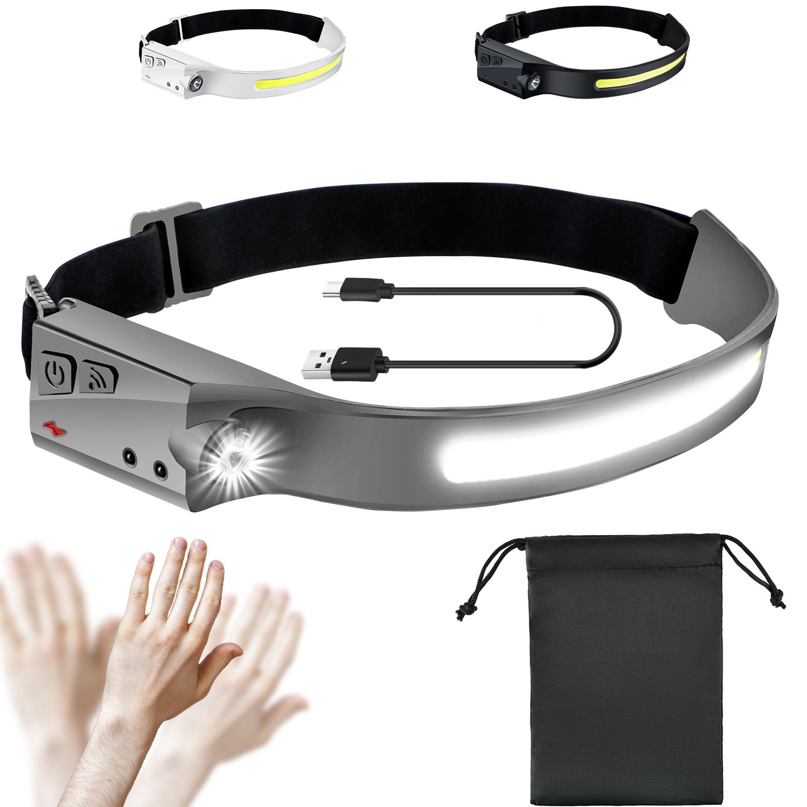 LED Headlamp | Wide Beam | Black Headlight - Get Yours Now! -Grey- Simbelle