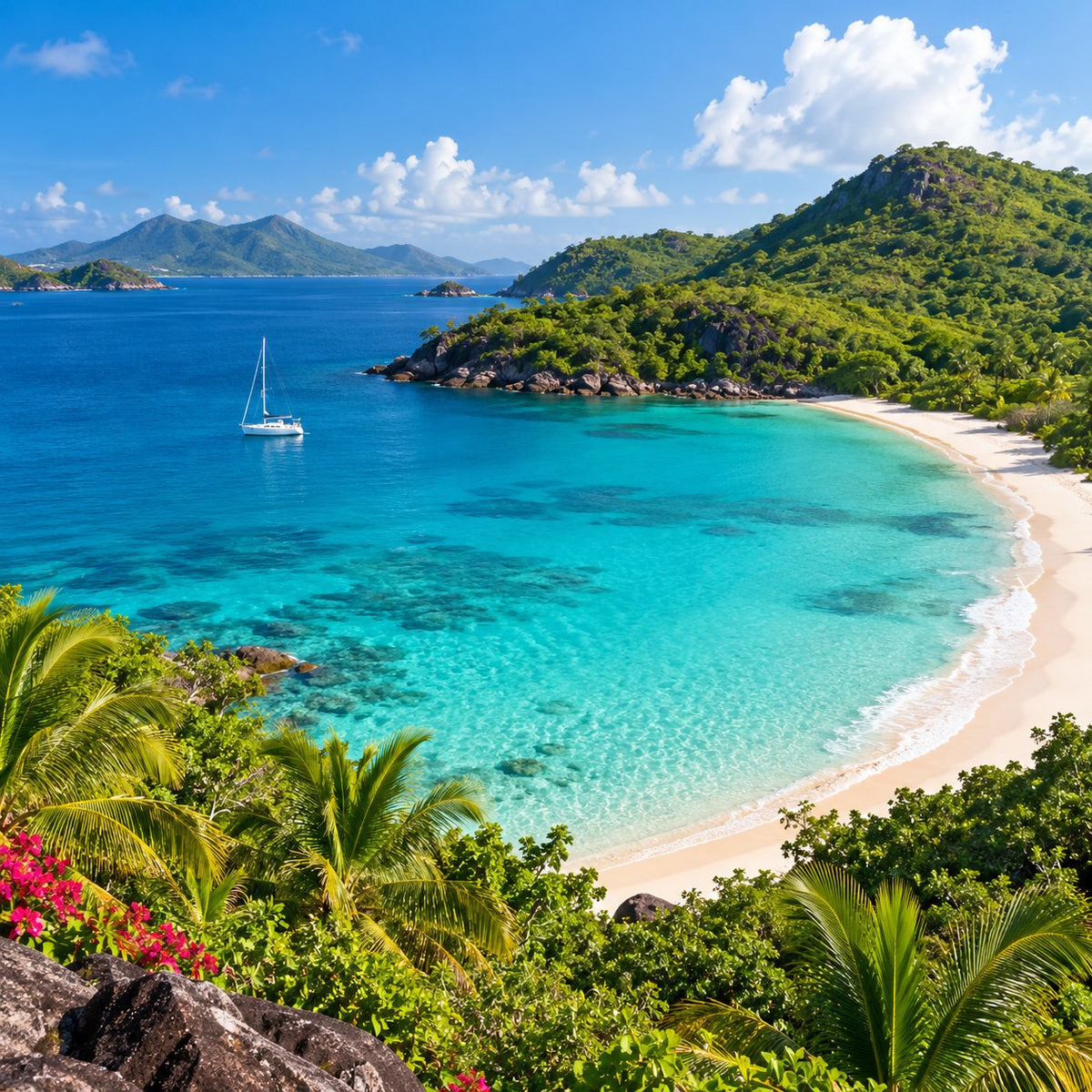 A white-sand beach and turquoise water in the U.S. Virgin Islands.