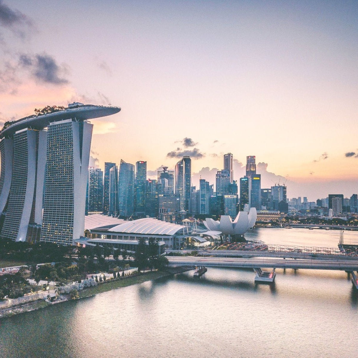 Marina Bay Sands above Singapore's waterfront.